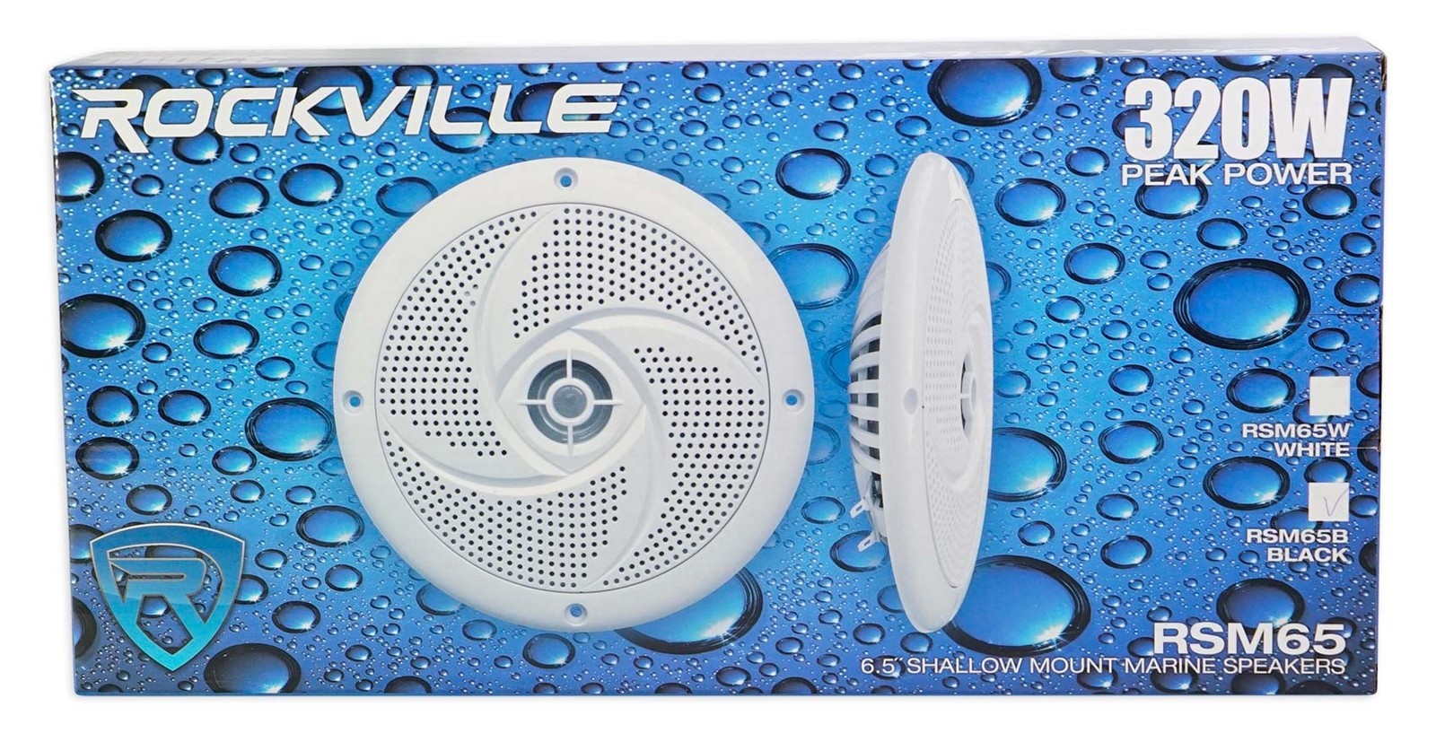 Пара водонепроницаемых неглубоких тонких динамиков для морских лодок Rockville RSM65B 65 мощностью 320 Вт