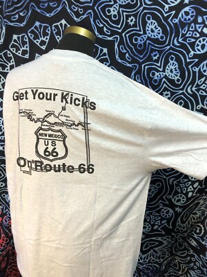 Vintage Get Your Kicks On Route 66 Pocket T-shirt Adult XL 90s XXL Gray