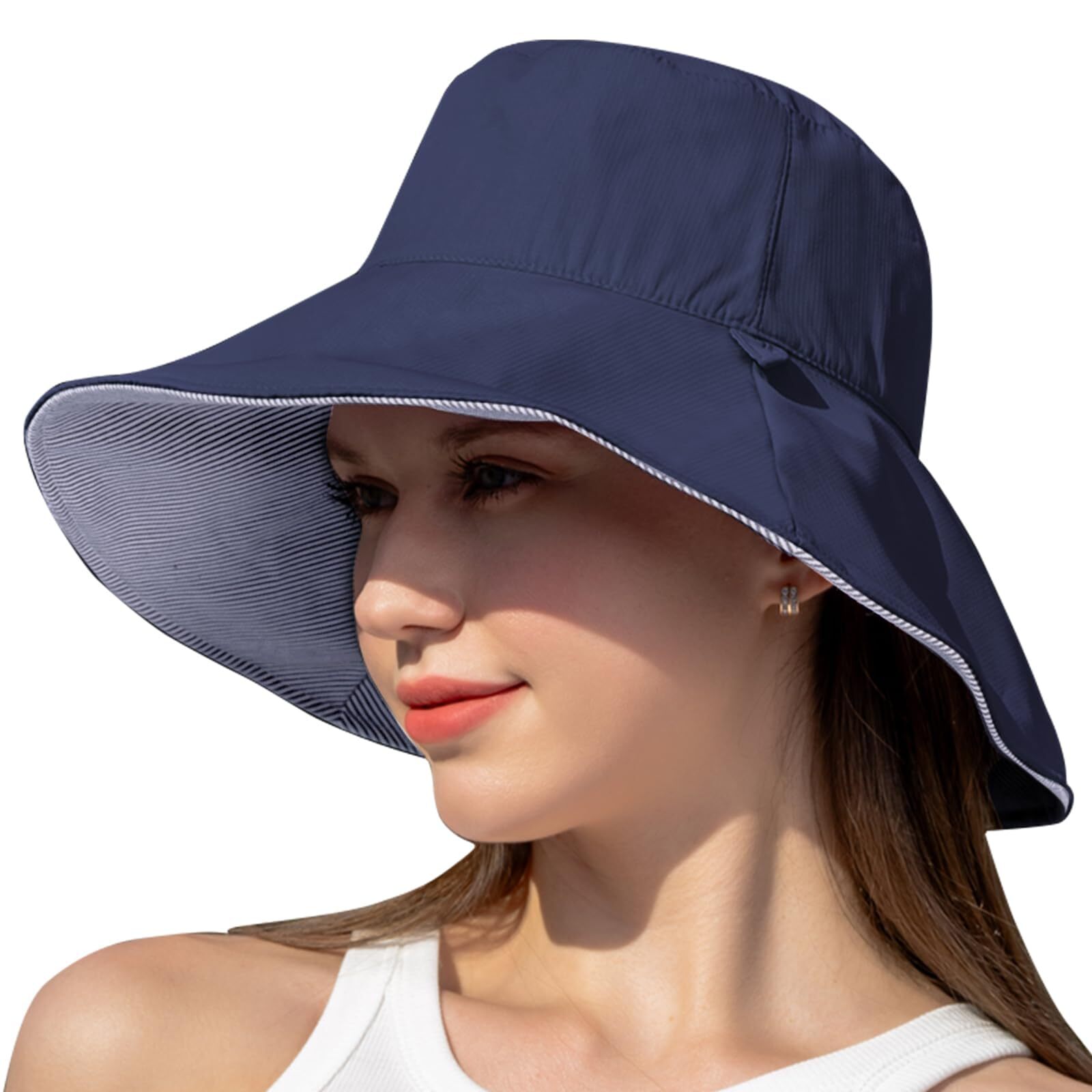 Women's UV Protection UPF 50+ Floppy Pinstripe Bucket Hat-image
