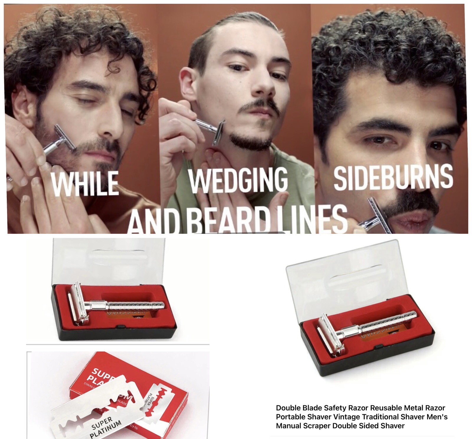 Double Safety Razor Portable Shaver Vintage FOR MEN WOMEN + 10 SHAVING