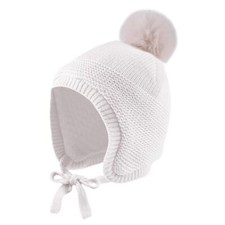 Basic Winter Baby Boys Beanie Pompom Knitted Girls Hat 0-6 Months White Hat