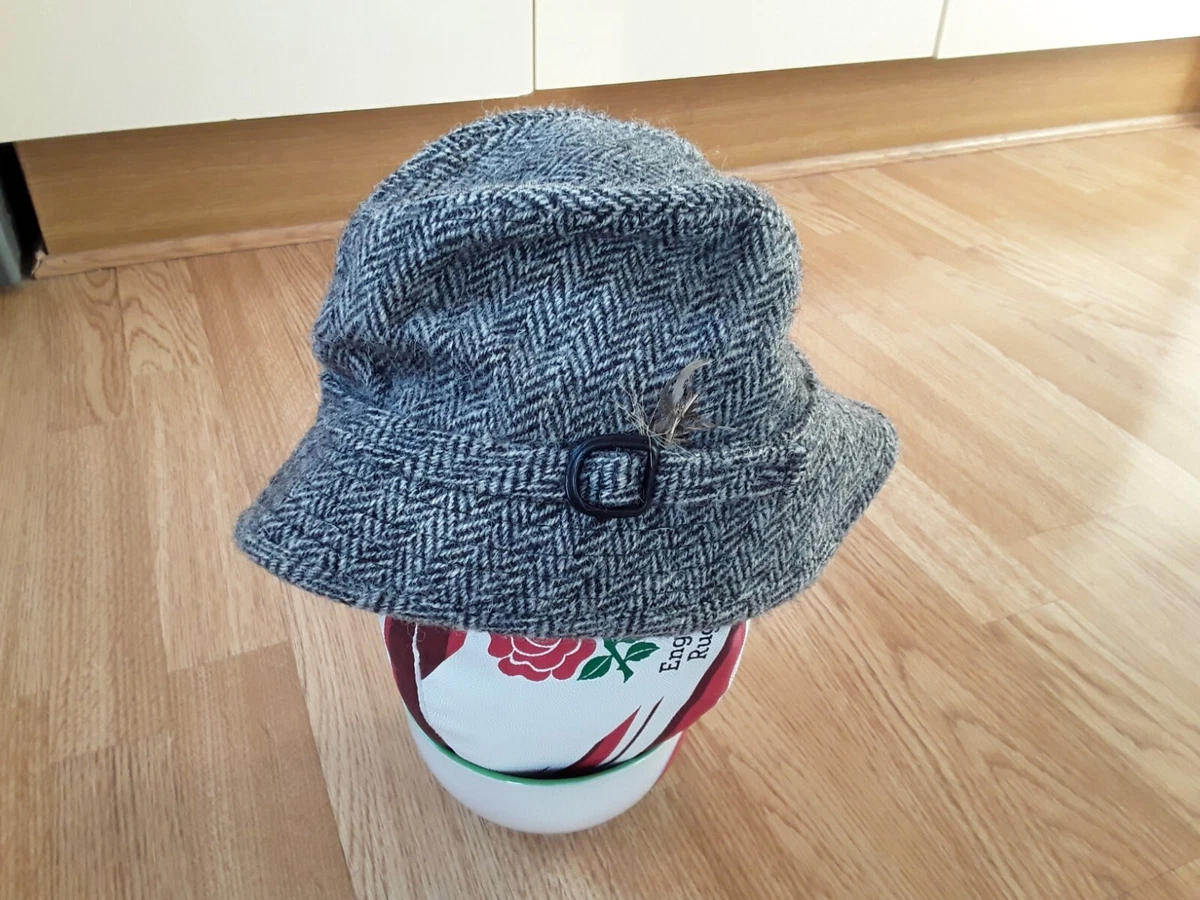 Harris Tweed Bucket Fishing Hat Grey Herringbone S eBay
