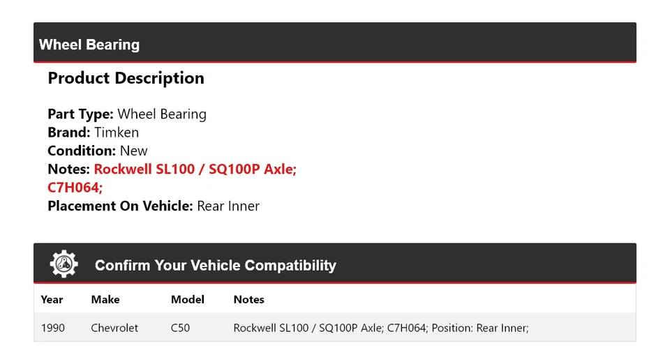 Cojinete de rueda interior trasero Timken para Chevrolet C50 1990 Foto 2 de 4