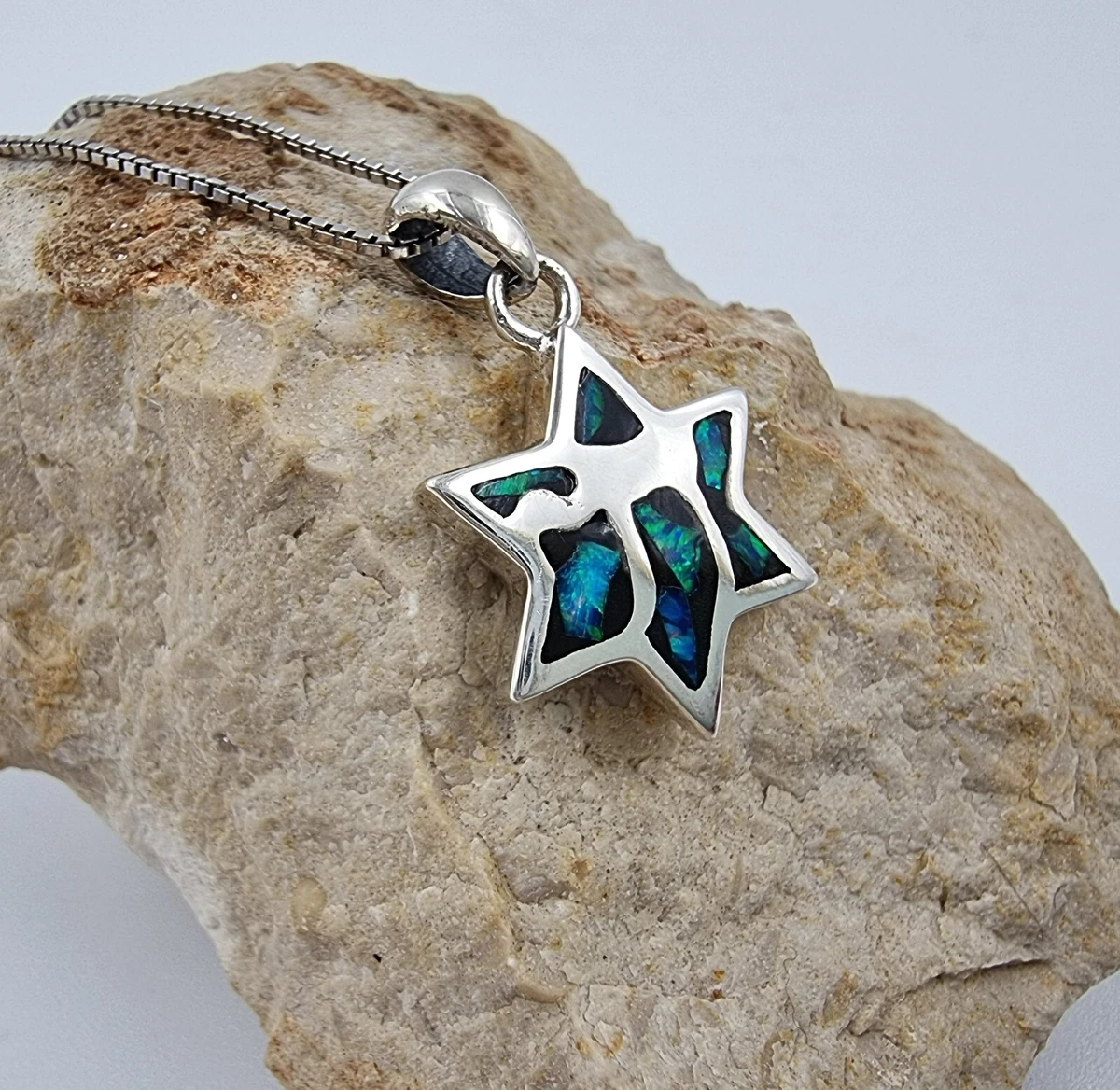 Blue opal star of david necklace deals