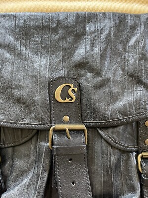 Carmen Steffens Black Leather Messenger Bag Handcrafted In Brazil 
