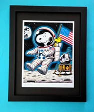AIDAN FLUX | Hand Signed Original Print Framed LtdED of 69 COA SNOOPY ASTRONAUT