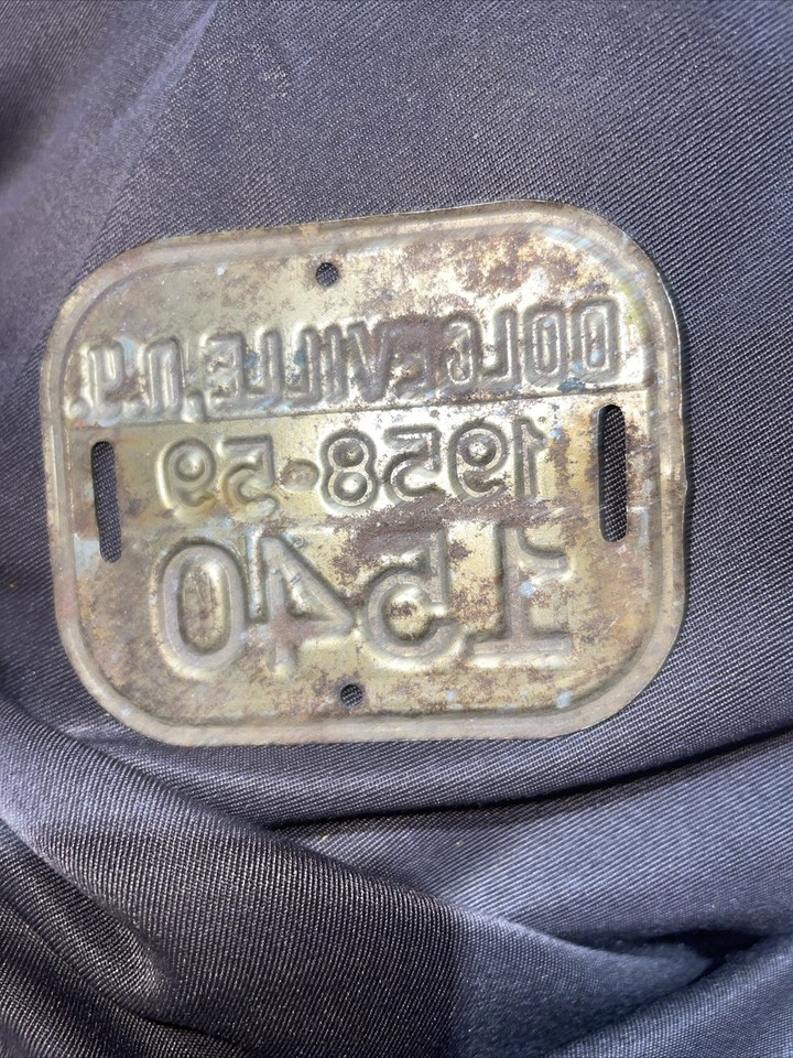 Vintage Bicycle License Plate tag 195859 Dolgeville N.Y. New York