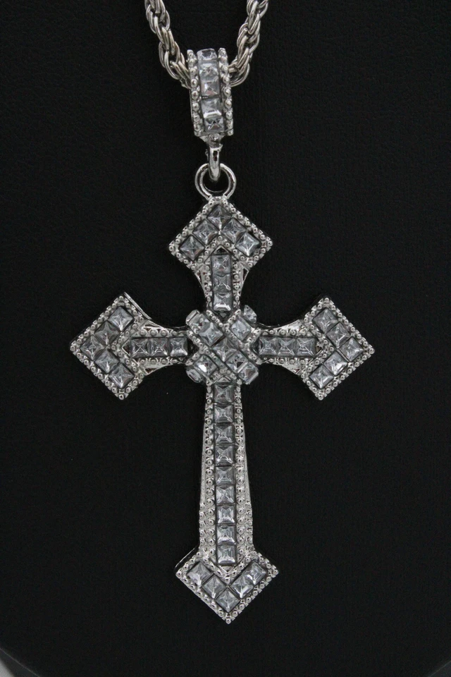Kreuz Anhänger mit Halskette Strasssteine Religion Gott Jesus Kette unisex bling - Bild 4 von 4