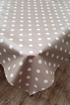 Natürliche beige weiße Tupfen Punkte PVC Kunststoff Vinyl Tischdecke Esszimmer