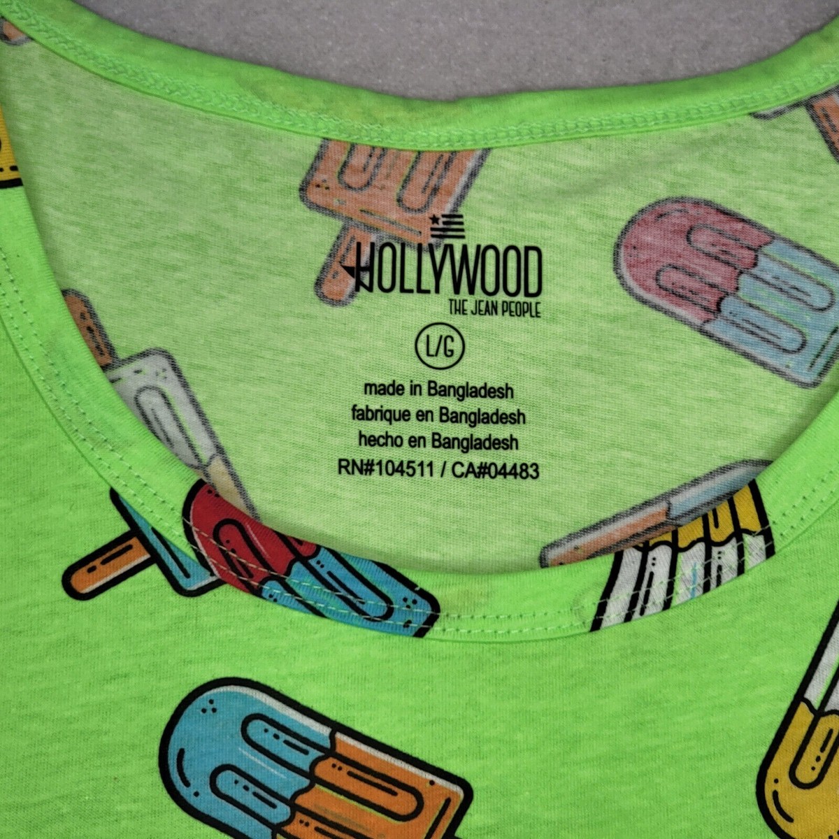 トップス U Hollywood Tank Top Shirt Mens Large L Green Popsicle Beach Muscle