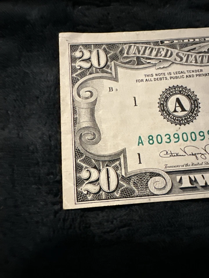 1985 Twenty Dollar Federal Reserve Note $20  ERROR MISPRINT MISALIGNED - Image 2 of 4