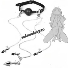 Open Mouth Ball Gag with Nipple Clamp and Anal Plug Restraints Harness Strap On