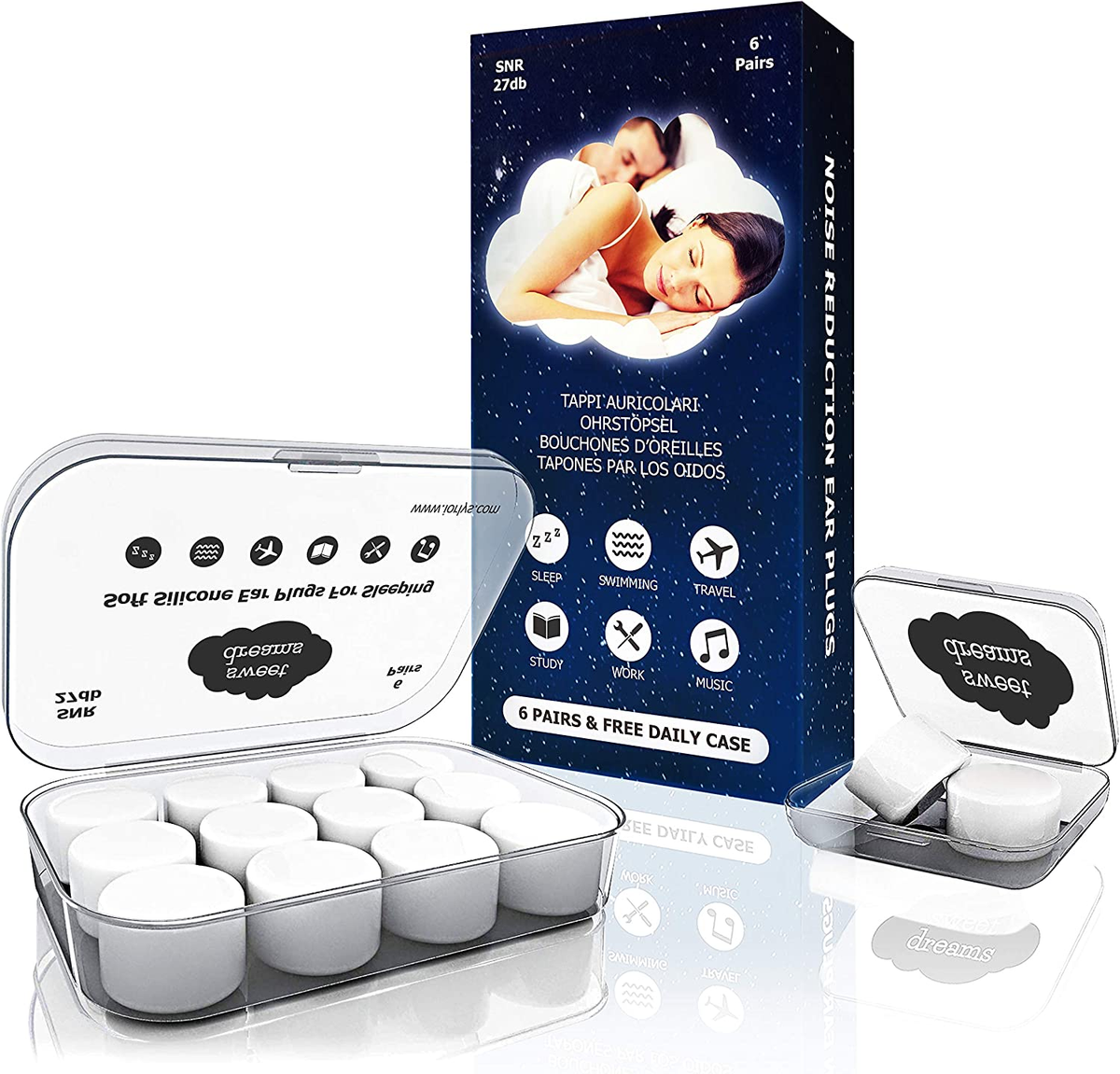 50 paia di tappi per le orecchie riutilizzabili in silicone