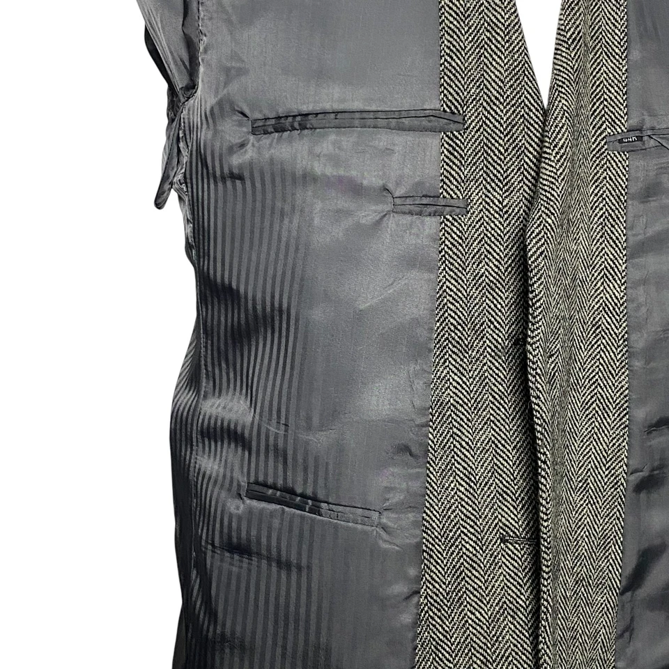 Monsieur Adolfo Men Jacket Blazer 2 Button Herringbone Black White 44R - Image 3 of 4