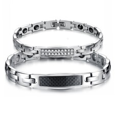 2pcs Men Women Couple Matching Magnetic Bangle Bracelets Stainless Steel