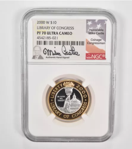 PF70 UCAM 2000-W $10 Library Of Congress Commem Bimetallic Coin Castle NGC *1406