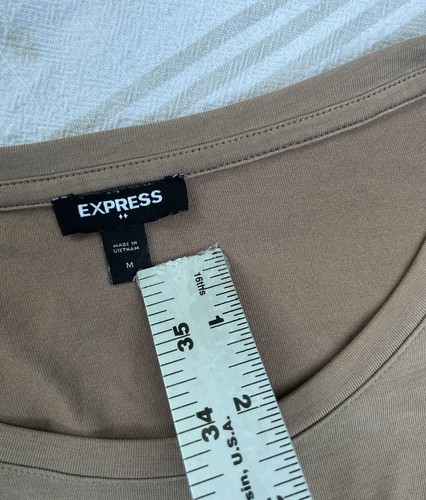 Express Sz M Slinky Tan Neutral Twist Front Top Ruched Career Wear Modal Stretch - Picture 11 of 13