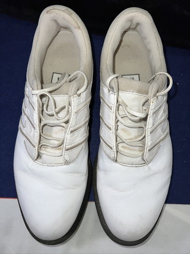 Golf Shoes Adidas Women’s Size US 7.5 White Leather Tan Stripe 791003 & Bag - Imagen 2 de 22