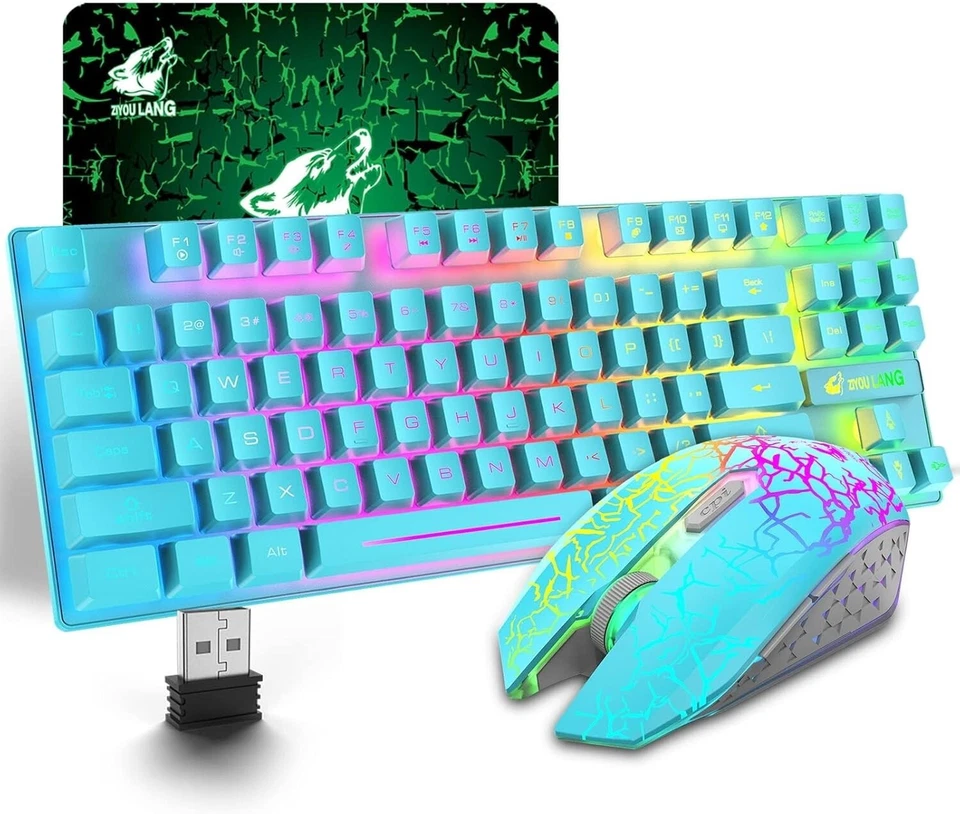 Wireless Gaming Keyboard and Mouse Rainbow Backlit Rechargeable Mechanical Feel - Image 2 of 4