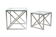 2er Set Beistelltische Metall Chrom Glas Glastisch Sofatisch Couchtisch Beitisch