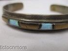 VINTAGE SIGNED M NAVAJO INDIAN OPAL & TIGERS EYE INLAY LINE CUFF STERLING — photo 5