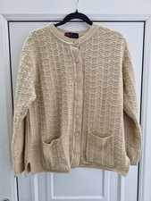 Sarah Dunnway Beige Textured Knit Cardigan Size S/M Button Up Pockets Vintage