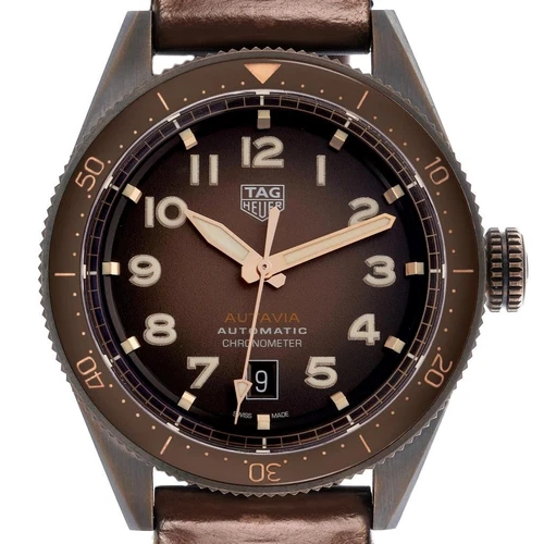 Tag Heuer Autavia Calibre 5 Brown Dial Bronze Mens Watch WBE5191 Box Card