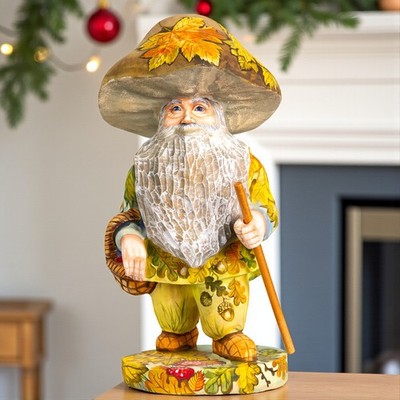 Wooden hand carved Mushroom Man Figurine 11''  - Handmade Christmas mantel decor