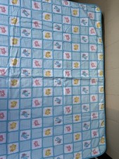 Vintage Care Bears Large Hand Tied Made Baby Blanket 50x43  Blue EUC