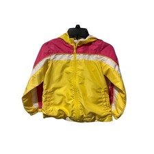 Vintage OshKosh Bgosh Girls Yellow Pink Colorblock Hooded Windbreaker Jacket 5-6