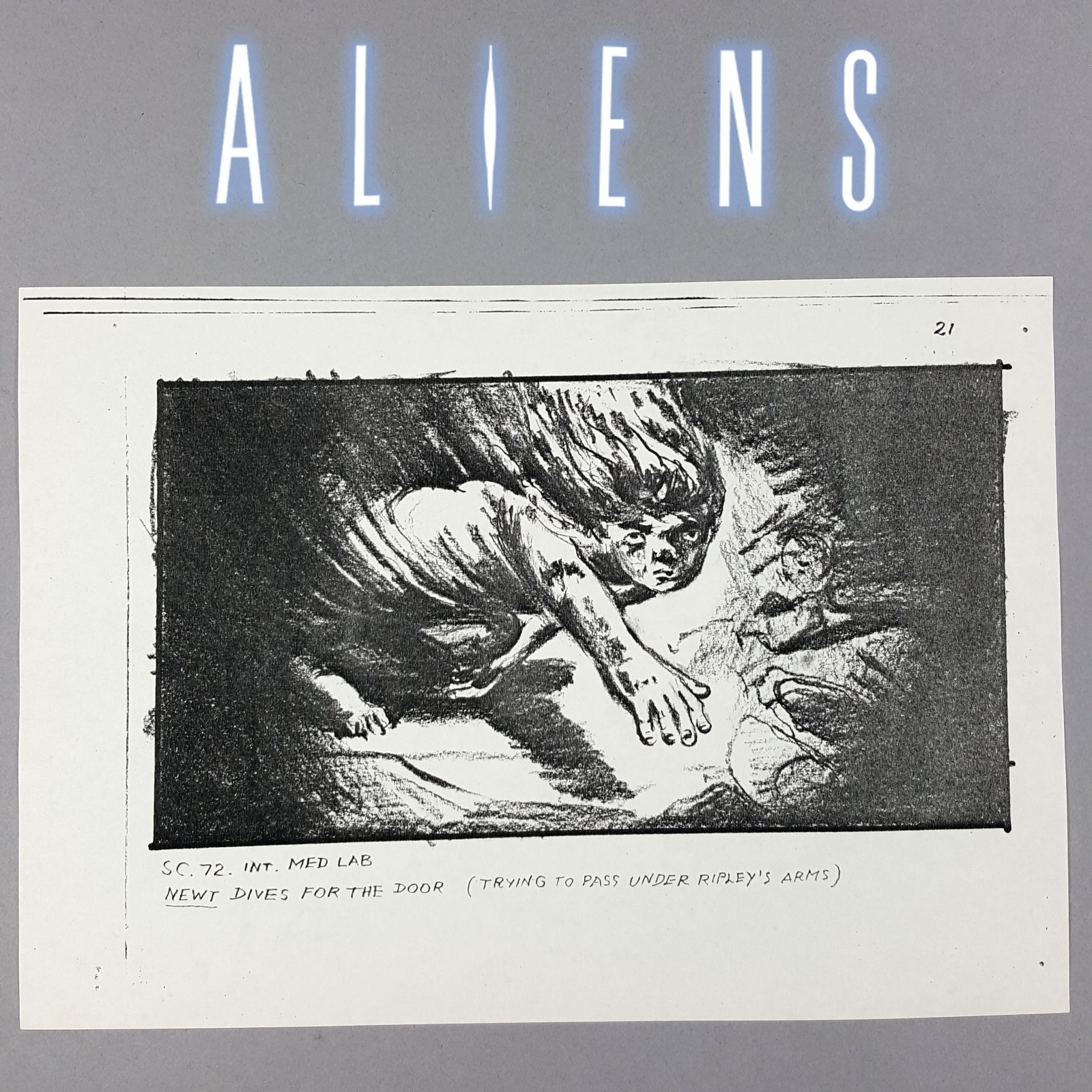 Aliens (1986) - Movie Used Storyboard, Newt Dives to Door to Escape, COA Prop