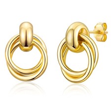 Silver Gold Filled Two-Tone Knot Dangle Earrings Circular Hoop Earring for Women