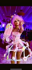 Candy Theme Costume Dress with Pink Wig Performance Cosplay Halloween Party Set