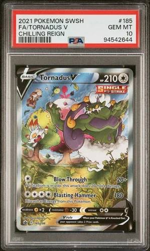 Pokemon Tornadus V Chilling Reign Full Alt Art 185/198 PSA 10 Gem Mint