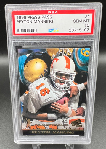 1998 Press Pass Peyton Manning #1 PSA 10 GEM MINT RC Rookie HOF Tennessee POP 44