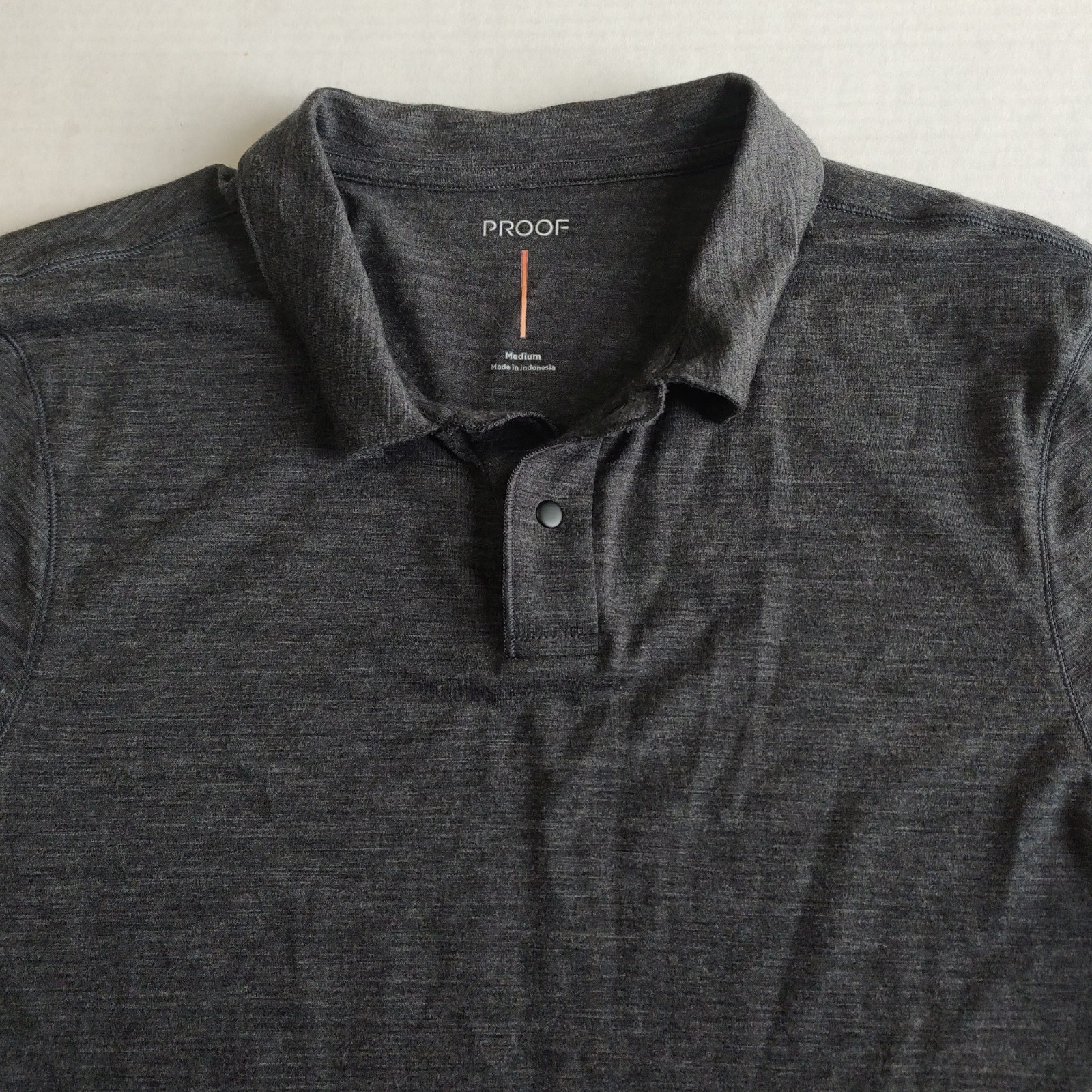 Proof 72 Hour Merino Polo Shirt Mens M Charcoal Gray Snap Up Golf Short Sleeve