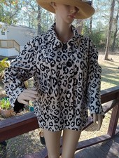 Chico's Leopard Print Plush Swing Jacket Size 2 Black Avory