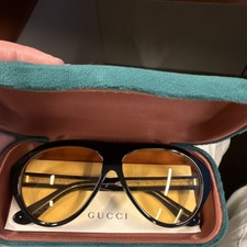 Gucci GG0479S Aviator Sunglasses Black Frame Yellow Lenses Unisex Italy