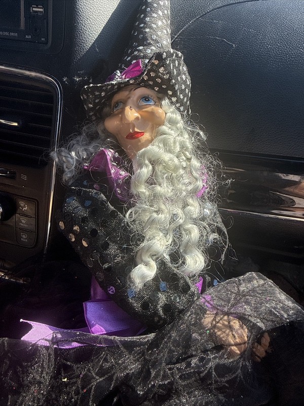 Halloween Witch Figure Doll Black Hat With Dress Large Shelf Sitter