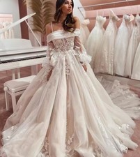 Long Sleeves Tulle Wedding Dress Separate Sleeves Lace Appliques Beach Boho