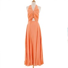 Free People Maxi Dress Womens Halter Cutout Tie Front Small Orange Small Flaw