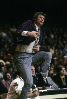Head coach Tom Heinsohn Boston Celtics getting excited in front be- Old Photo