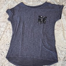 Justice Girls Gray Short Sleeve Sequin Pocket Top Size 10 Kids Casual
