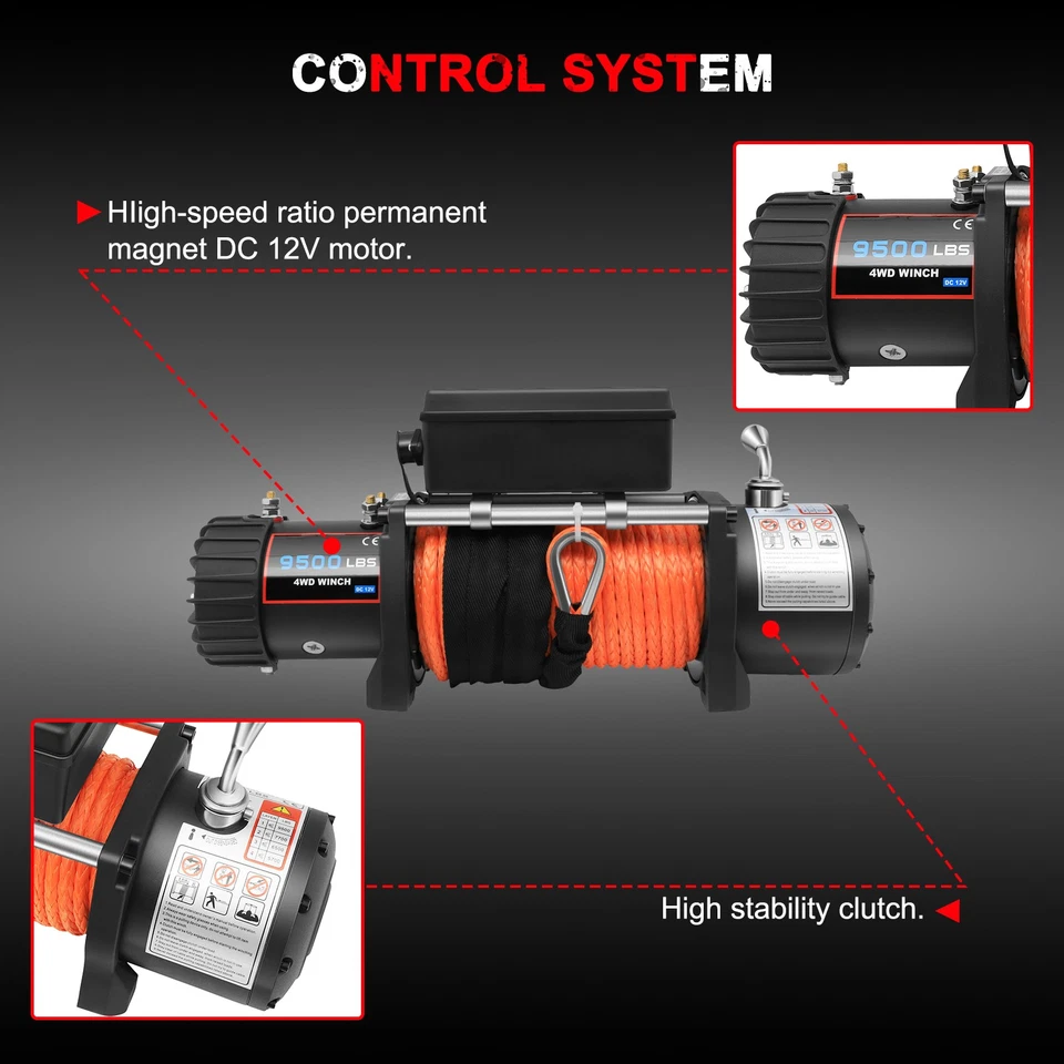 12V 9500LBS Electric Winch Tow Trailer Synthetic Rope Off Road for JEEP Wrangler Foto 2 de 4