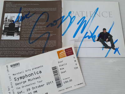George Michael Autogramm Jacke Album GEDULD signiert Live Ticket LONDON 2011