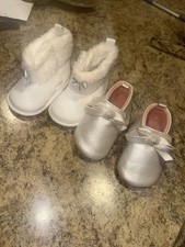 Girls cArters lot of 2 shoes- boots and gold slides- size 3-6 months