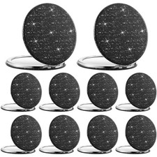 10 Piece Black Compact Mirror Small Round Pocket Mirror for Purse Glitter Por...