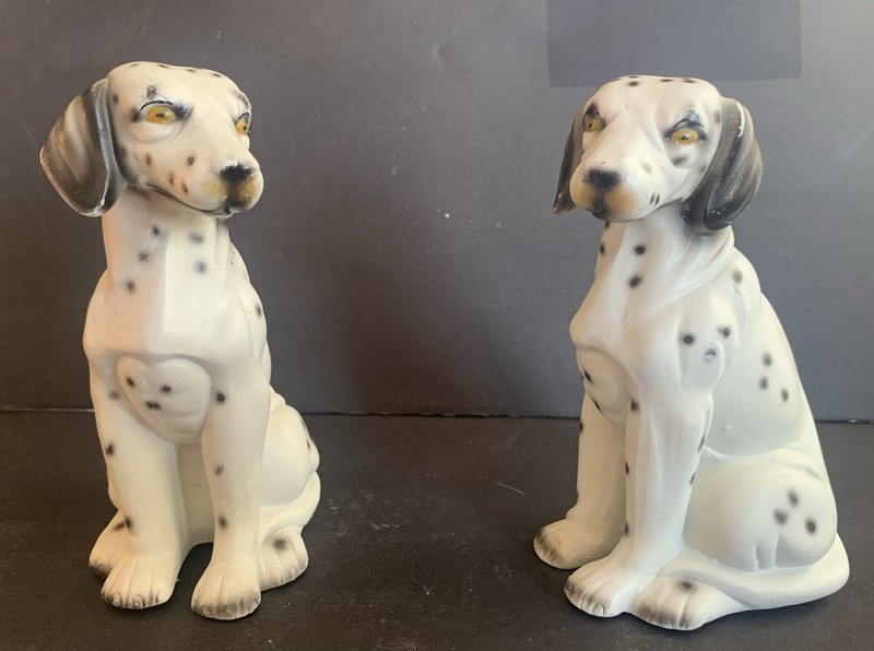 Pair Of Vintage Ceramic Dalmatian Dogs Figurines, 5.75” X 3.5”c 2.25”, MINT