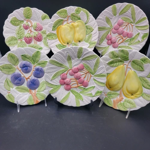 Set -6  Vintage 1987 Fruit Du Jour by Shafford Majolica Fruit Salad Plates  READ