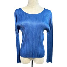 PLEATS PLEASE Long Sleeve Pleated Pullover Cut and Sewn Blue PP83-JK682 Size 3